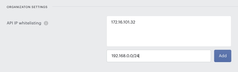 IP whitelisting configuration in Edit business section