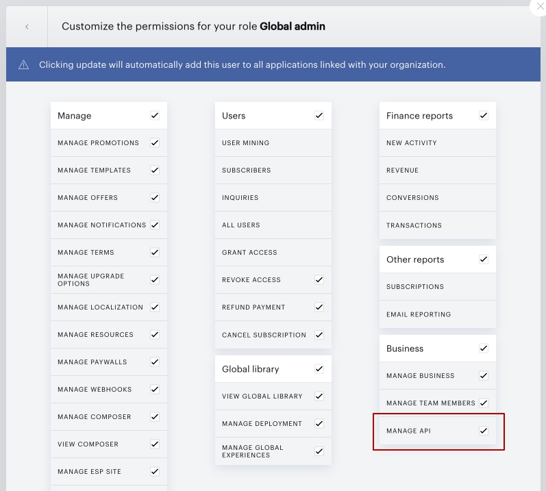 Token permission settings in Team Manager