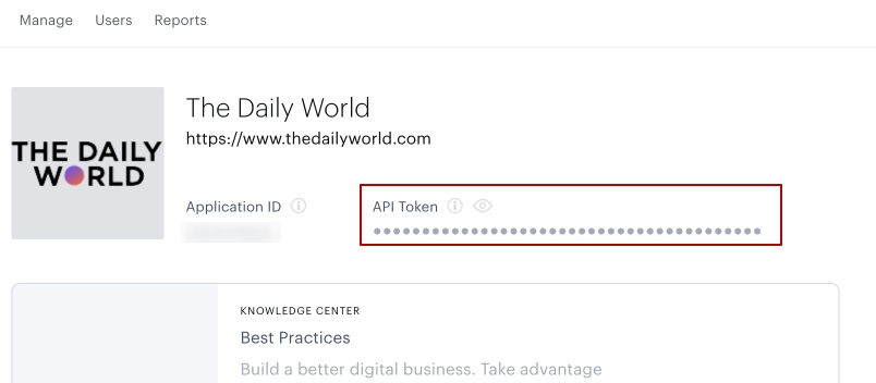 Application-level token in the Piano dashboard